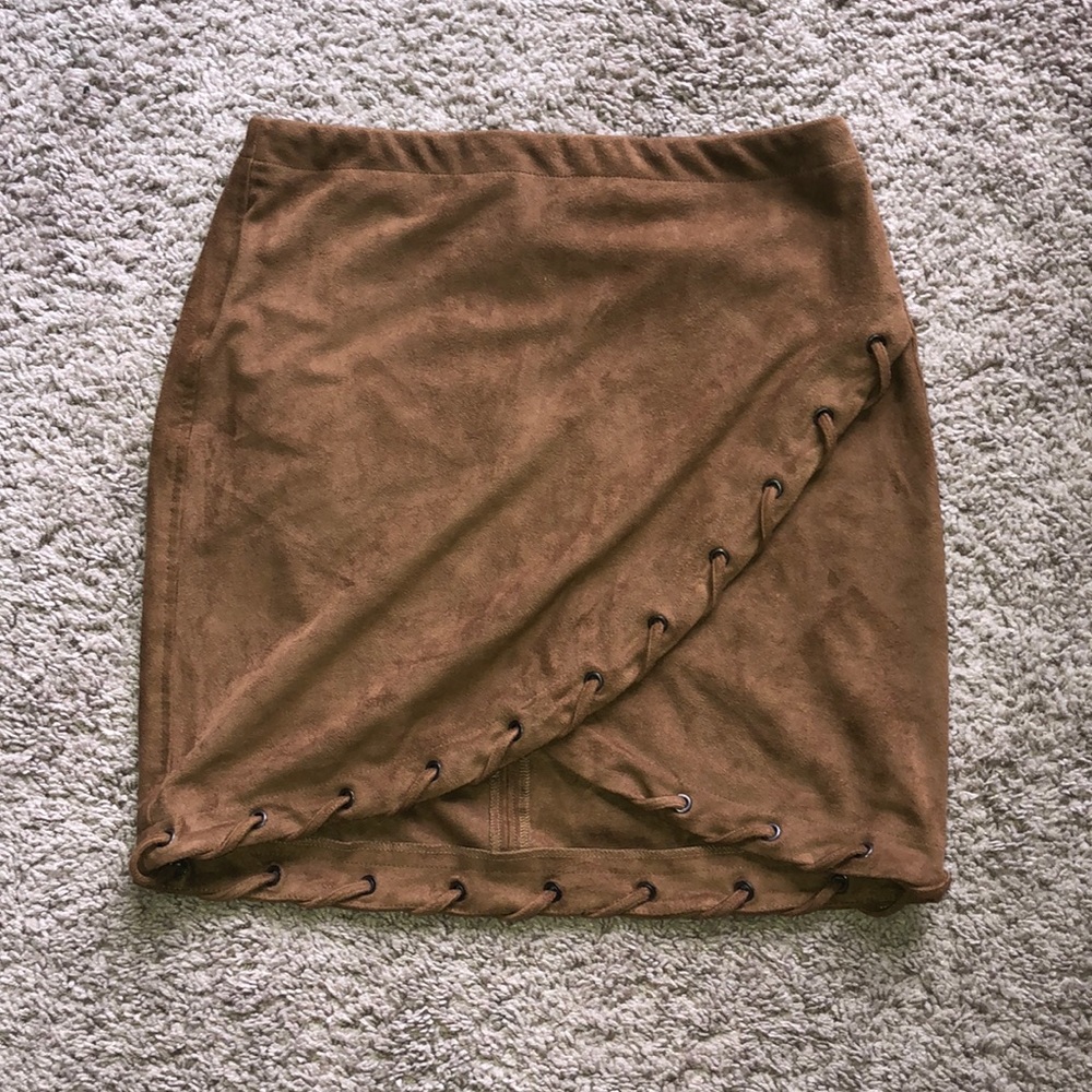 Brown suede mini skirt